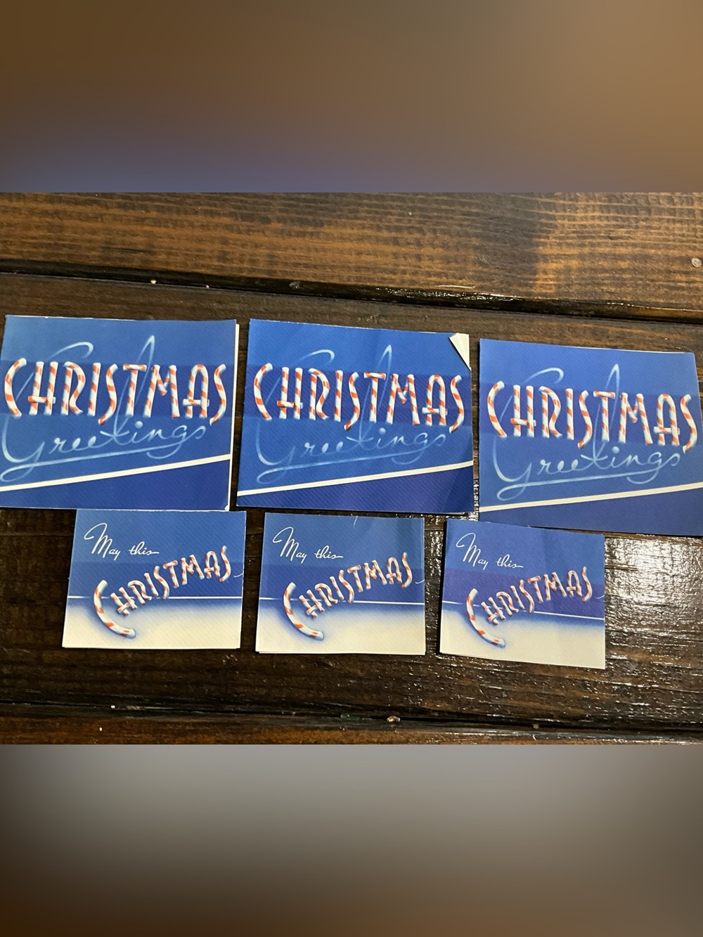 Vintage Lot of 5 Christmas Greeting Cards Blue White Candy Cane MCM